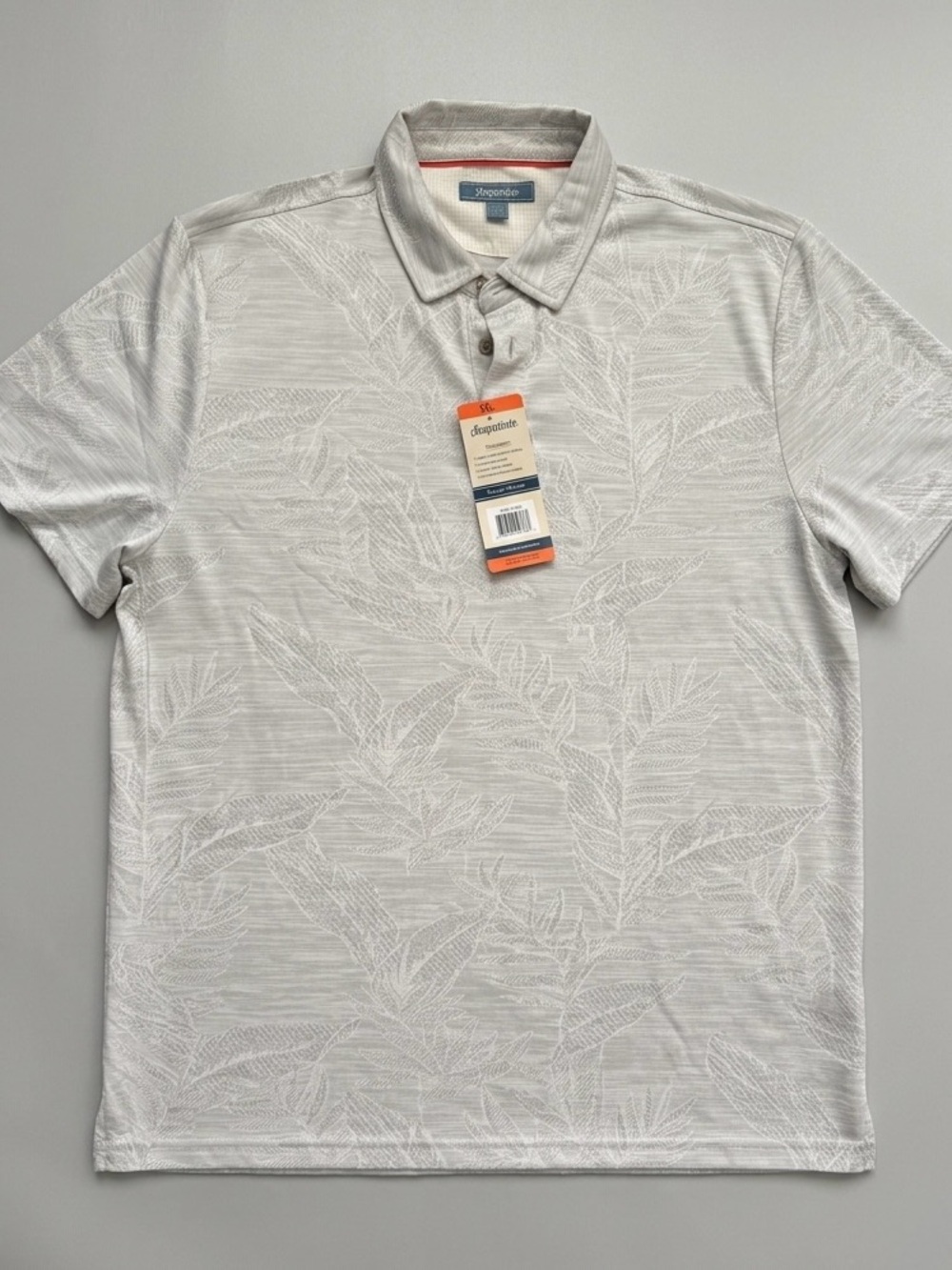 Light Gray Polo with Subtle Leaf Motif
